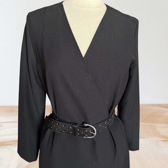 COS Black V Neck Long Sleeve Style Wrap Midi Dress Sz 8 Wear as Dress or Duster - Picture 2 of 10